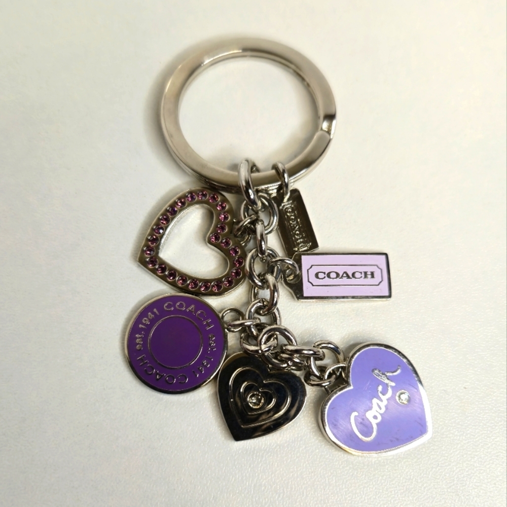 Coach Purple Hearts Charm Keychain Keyring
